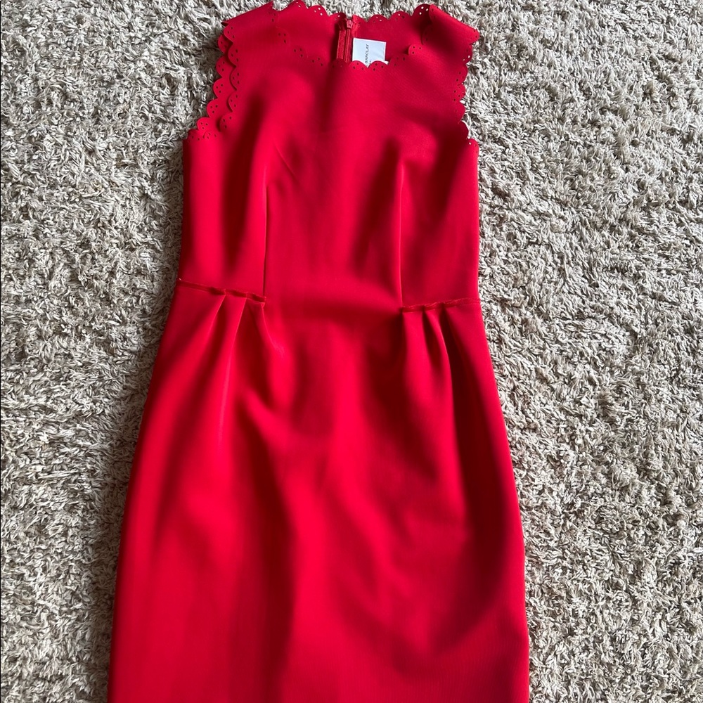 Katherine Barclay Sleeveless Scallop Trim Dress in Red